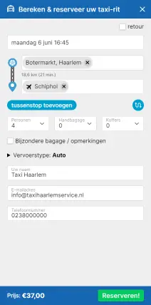 Taxi Haarlem online reserveren screenshot